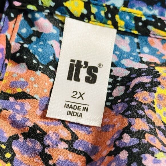 It’s Women's Plus 2XL Multicolor Blouse Ballon Sleeves Abstract Colorful Scoop - Picture 12 of 14